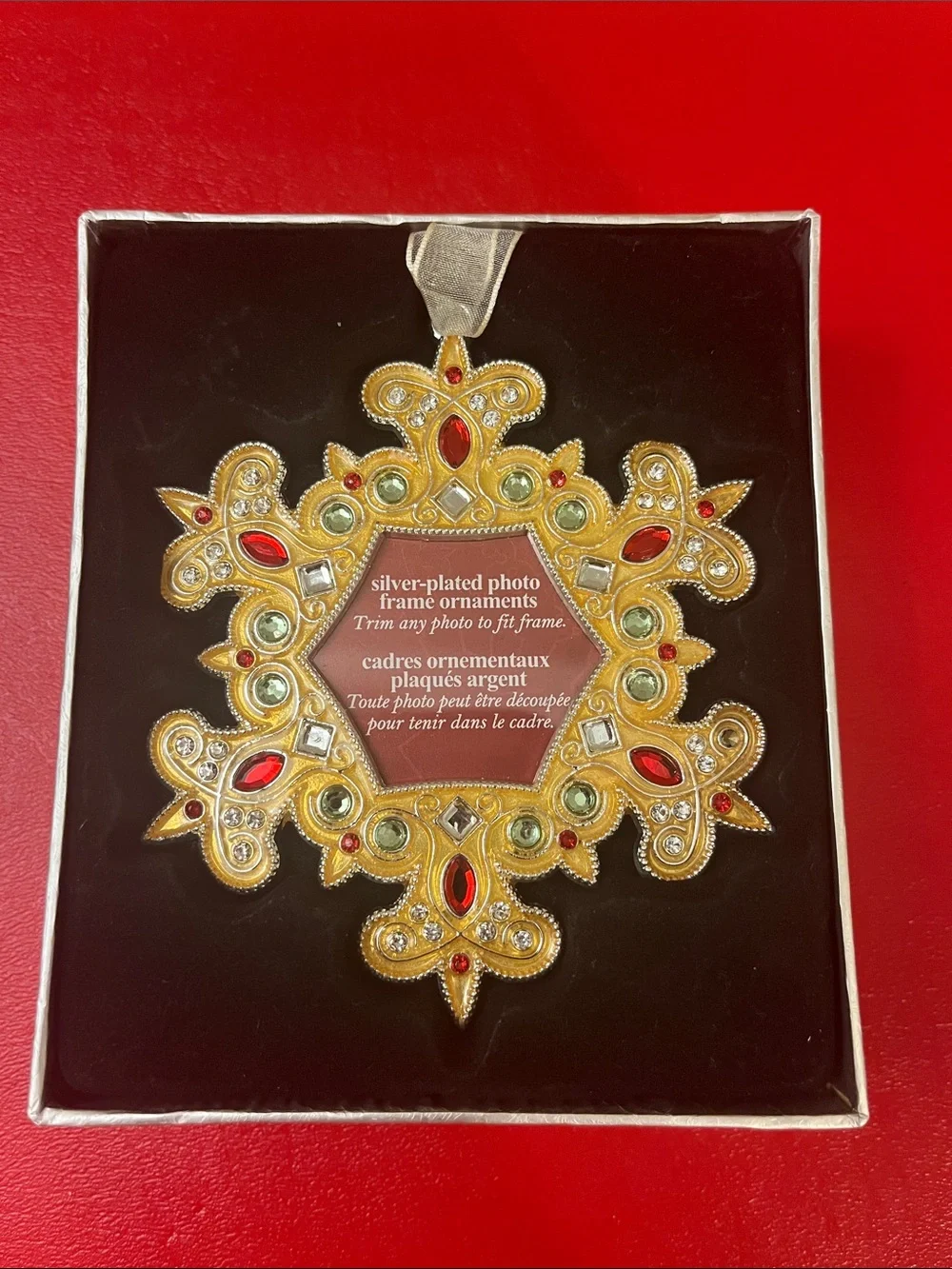 Photo Frame Christmas Ornament Enamel on Metal SNOWFLAKE NIB